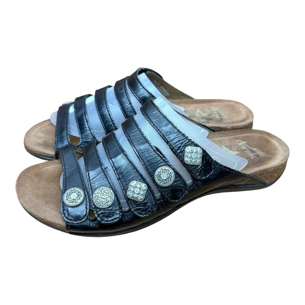 Dansko size 8.5-9 Black Strappy Sandals with Silver Accents